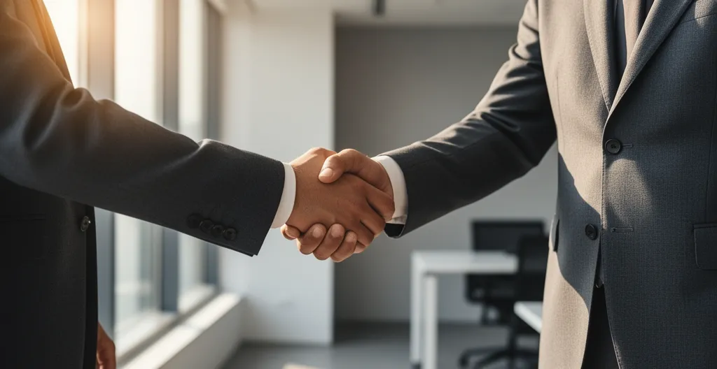 Deux personnes se serrant la main dans un cadre professionnel